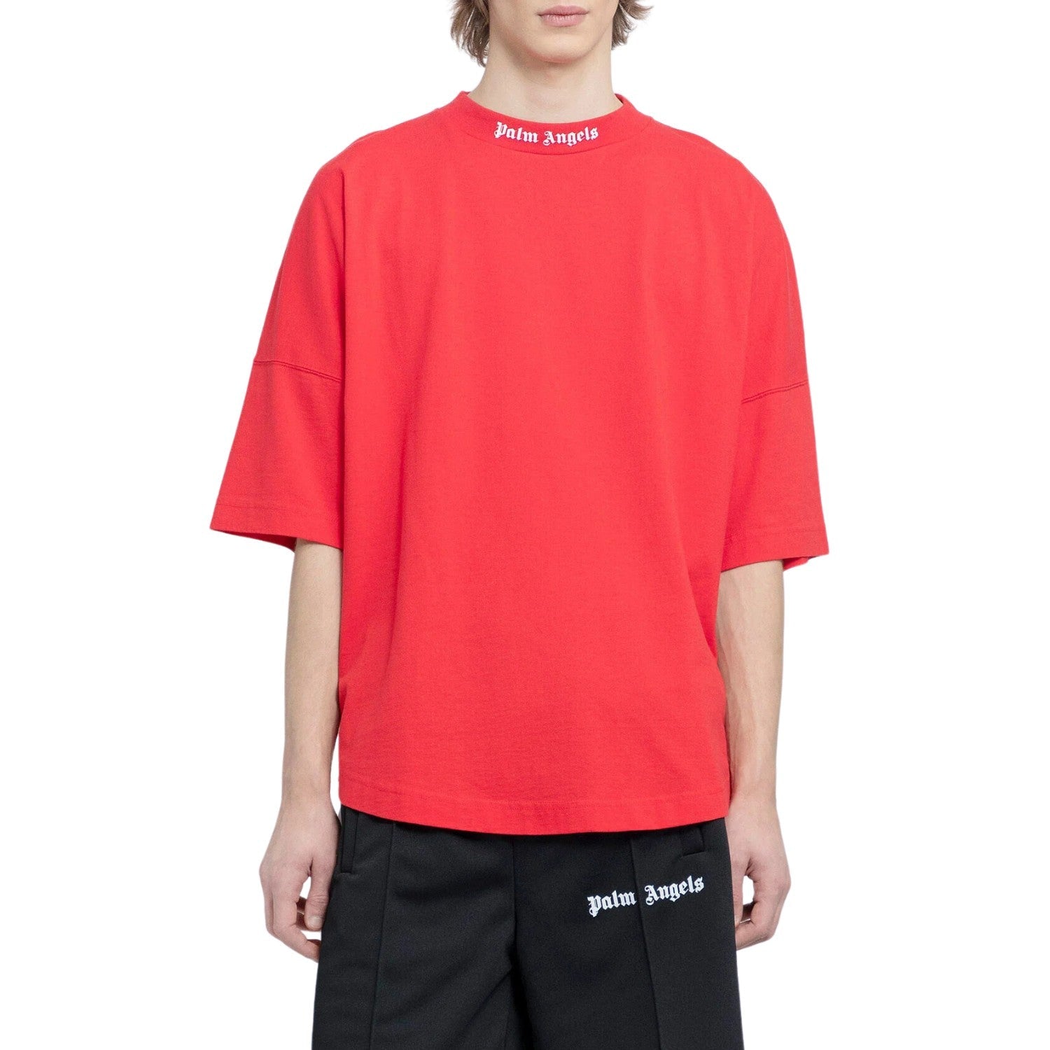 Palm Angels Mock Neck Logo T-Shirt Red/White