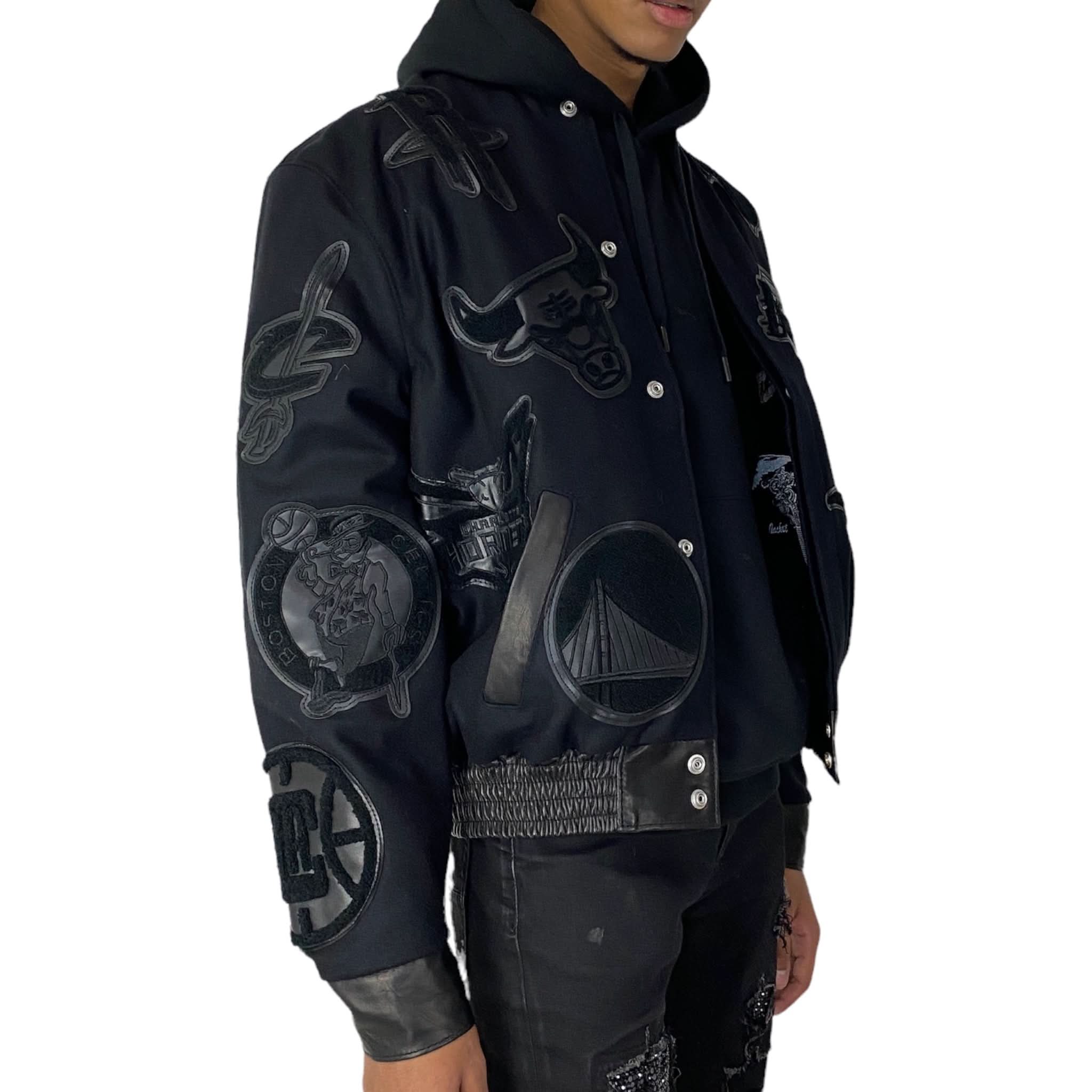 NBA COLLAGE WOOL & LEATHER JACKET Black/Black – Impossible Kicks