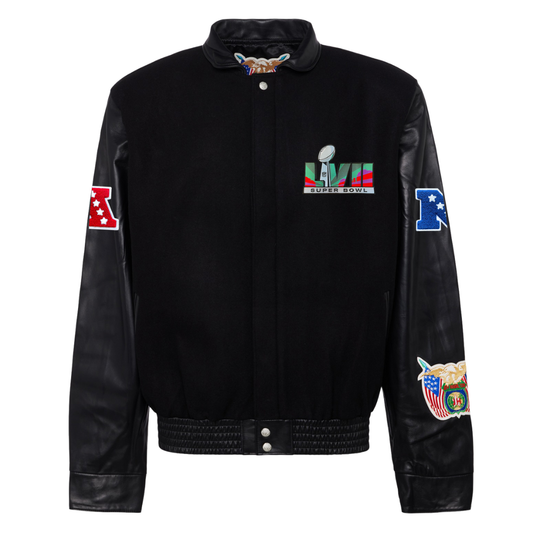 SUPER BOWL LVII WOOL & LEATHER VARSITY JACKET Black/Black