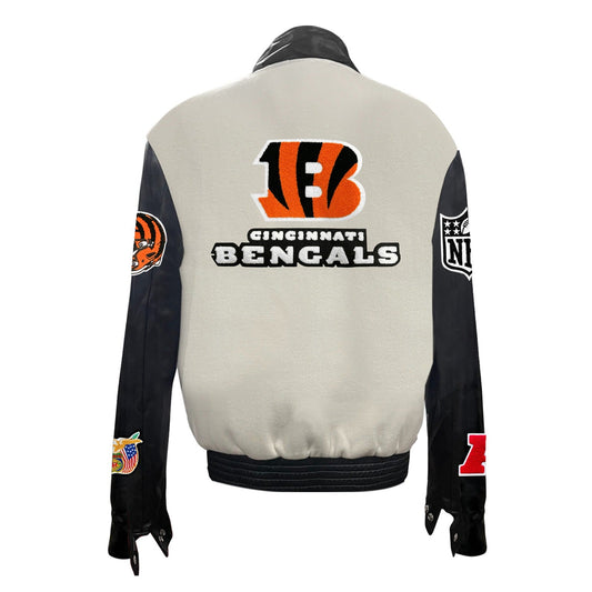 CINCINNATI BENGALS WOOL & LEATHER VARSITY JACKET Off White/Black