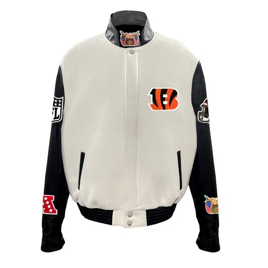 CINCINNATI BENGALS WOOL & LEATHER VARSITY JACKET Off White/Black hover image