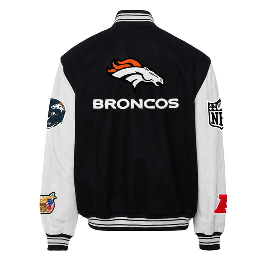 DENVER BRONCOS WOOL & LEATHER VARSITY JACKET Black/White