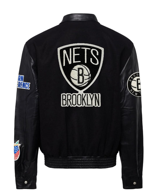 BROOKLYN NETS WOOL & LEATHER JACKET Black