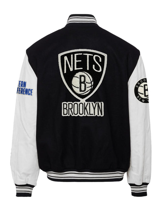 BROOKLYN NETS WOOL & LEATHER VARSITY JACKET Black / White