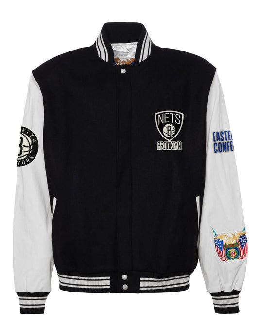 BROOKLYN NETS WOOL & LEATHER VARSITY JACKET Black / White hover image