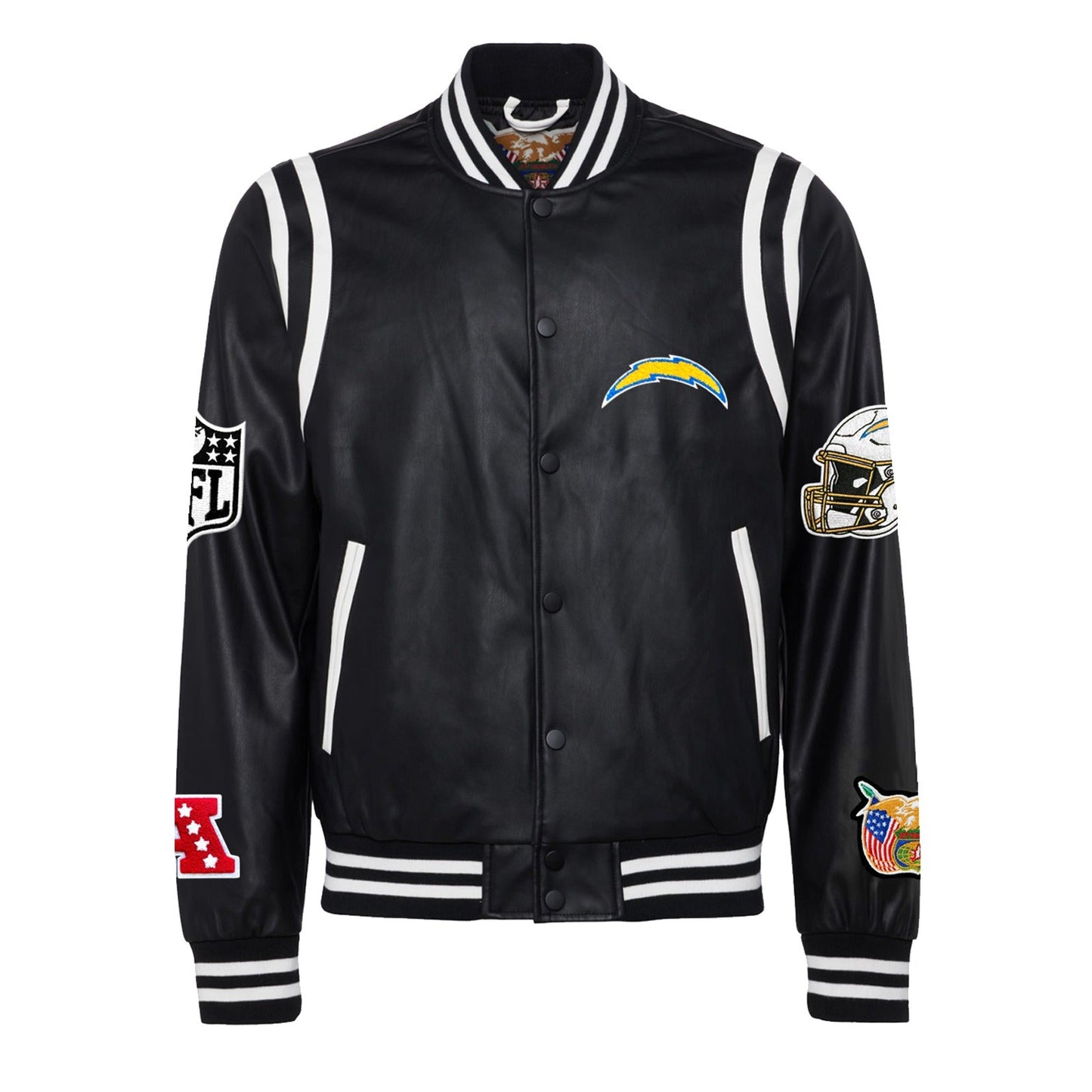 LOS ANGELES CHARGERS VEGAN LEATHER JACKET Black / White