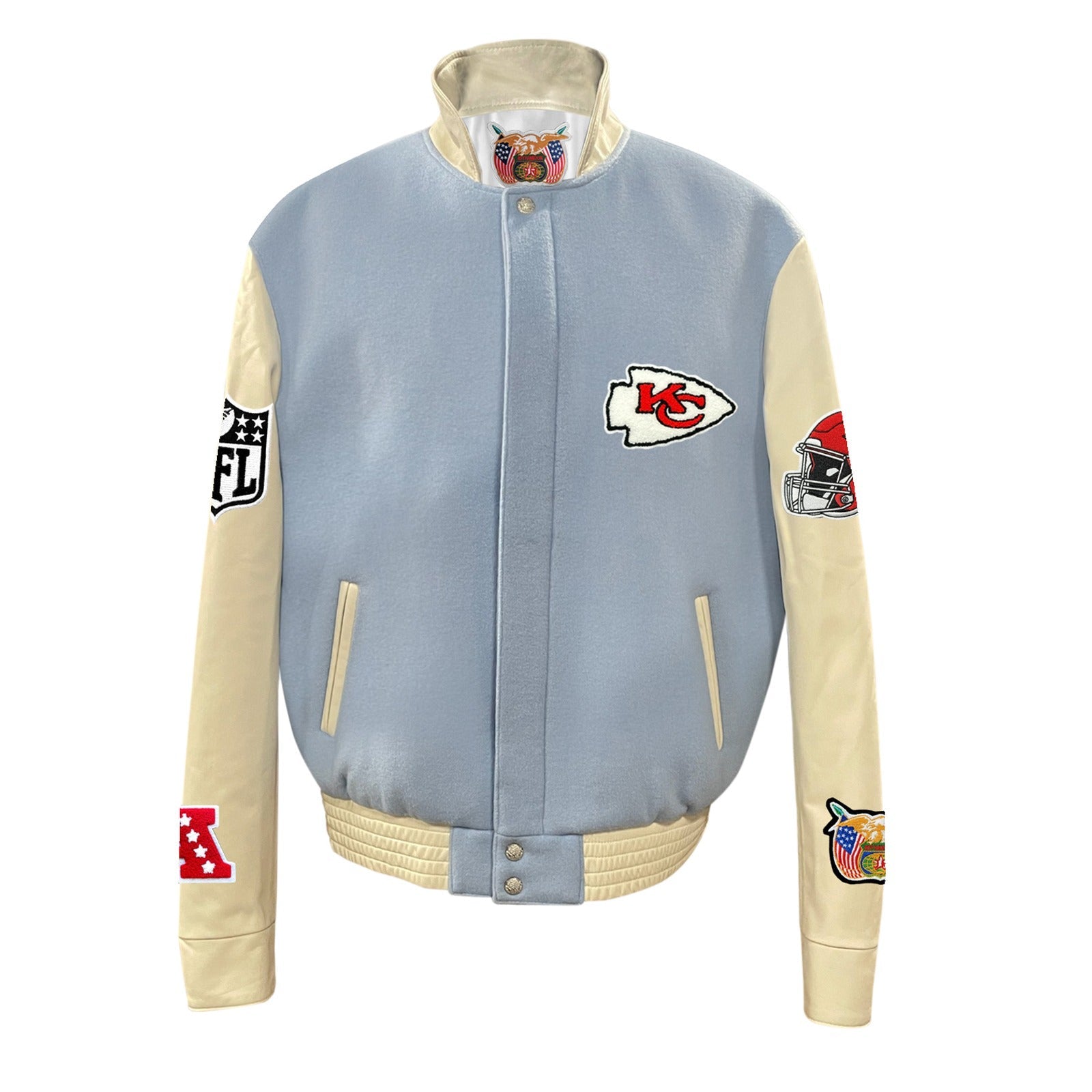 KANSAS CITY CHIEFS WOOL & LEATHER VARSITY JACKET Baby Blue