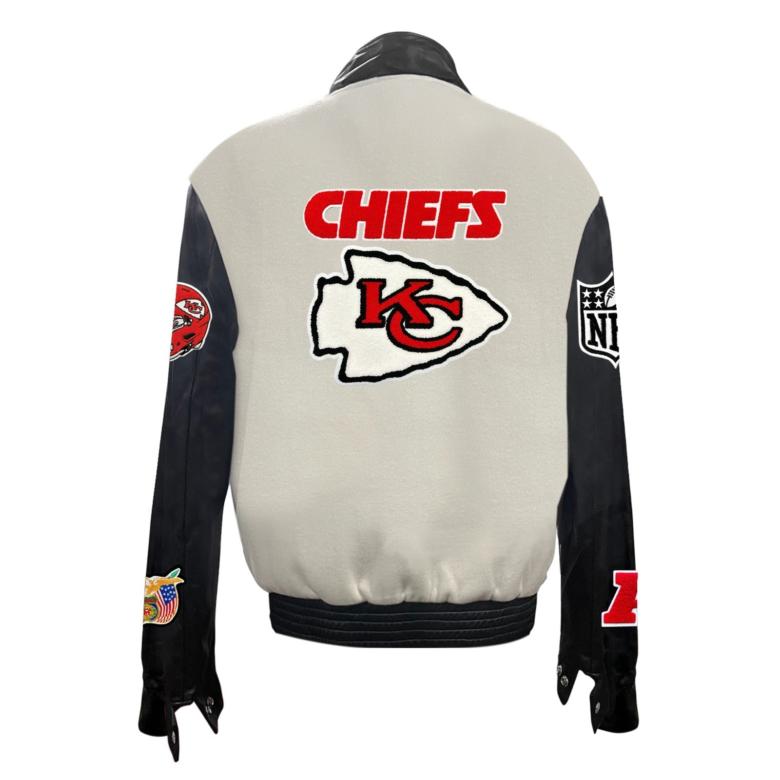 KANSAS CITY CHIEFS WOOL & LEATHER VARSITY JACKET Off White/Black