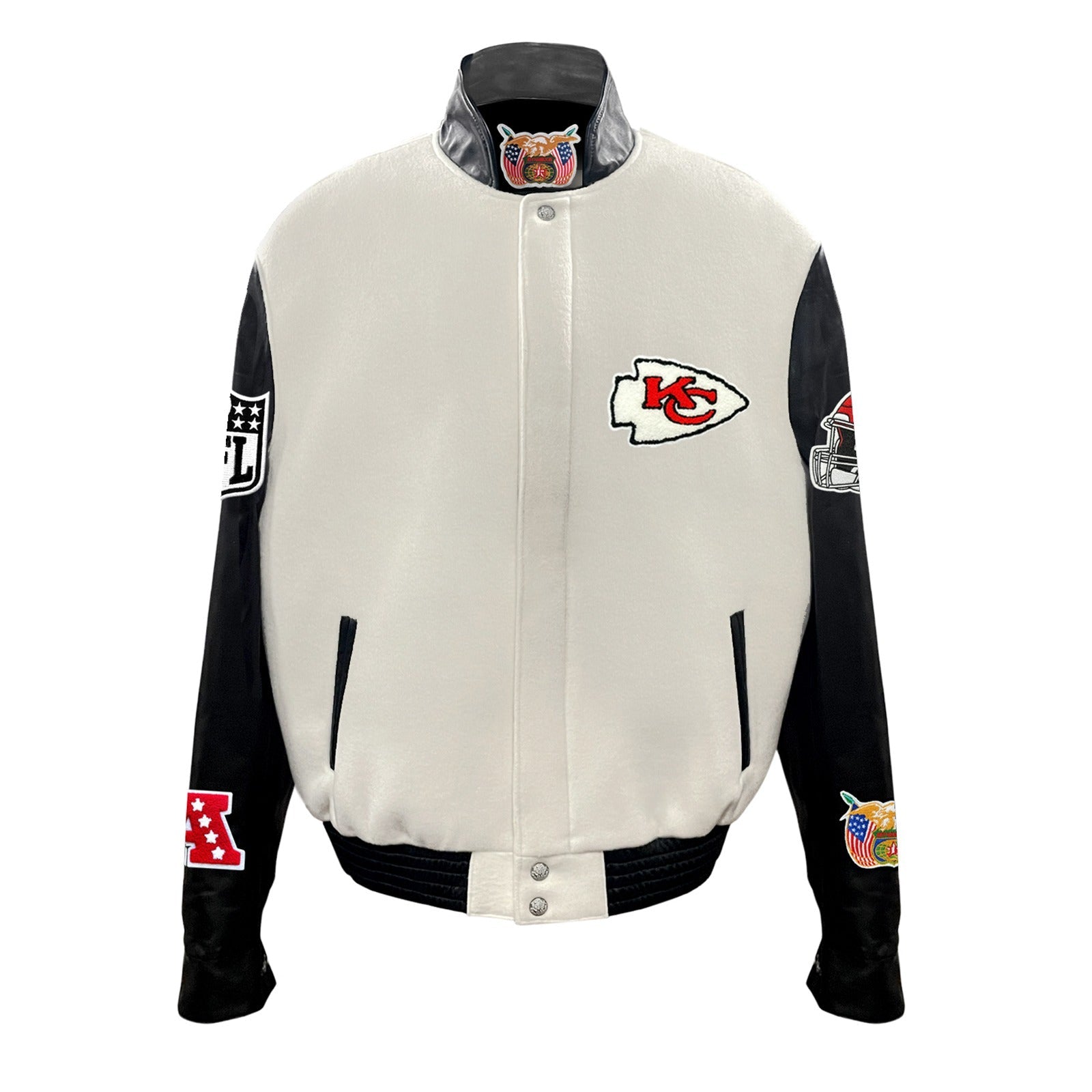 KANSAS CITY CHIEFS WOOL & LEATHER VARSITY JACKET Off White/Black