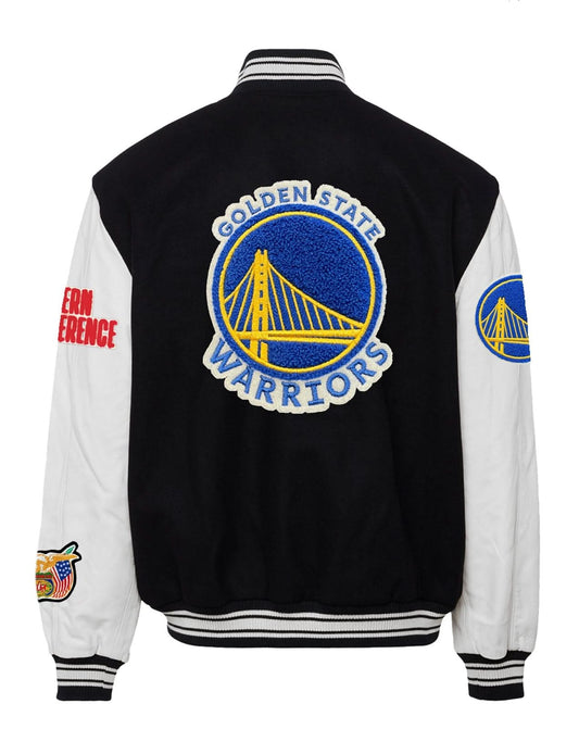 GOLDEN STATE WARRIORS WOOL & LEATHER VARSITY JACKET Black / White