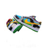 lime green and blue racer nike dunks with white check