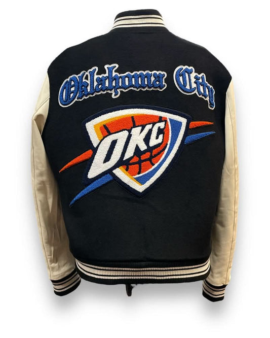 OKLAHOMA CITY THUNDER WOOL & LEATHER OLD ENGLISH VARSITY JACKET Black / White hover image