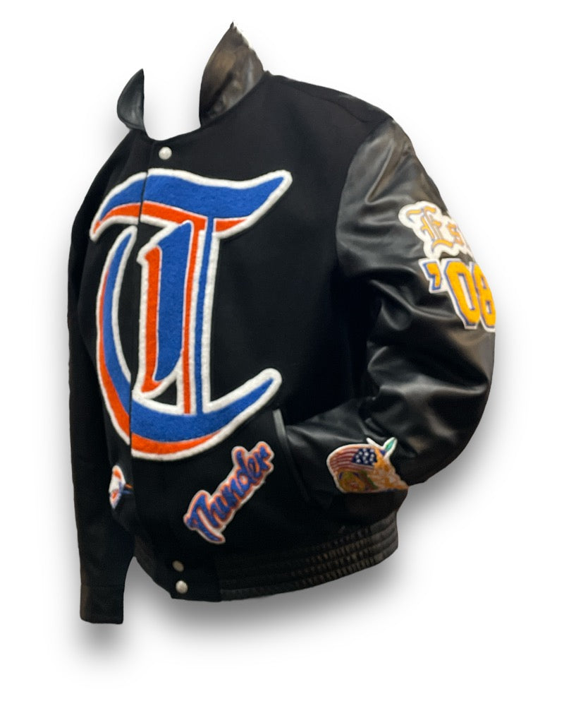 OKLAHOMA CITY THUNDER WOOL & LEATHER OLD ENGLISH VARSITY JACKET Black / Black