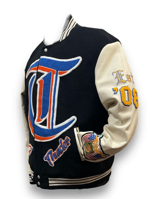 OKLAHOMA CITY THUNDER WOOL & LEATHER OLD ENGLISH VARSITY JACKET Black / White