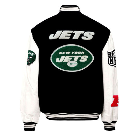 NEW YORK JETS WOOL & LEATHER VARSITY JACKET Black/White