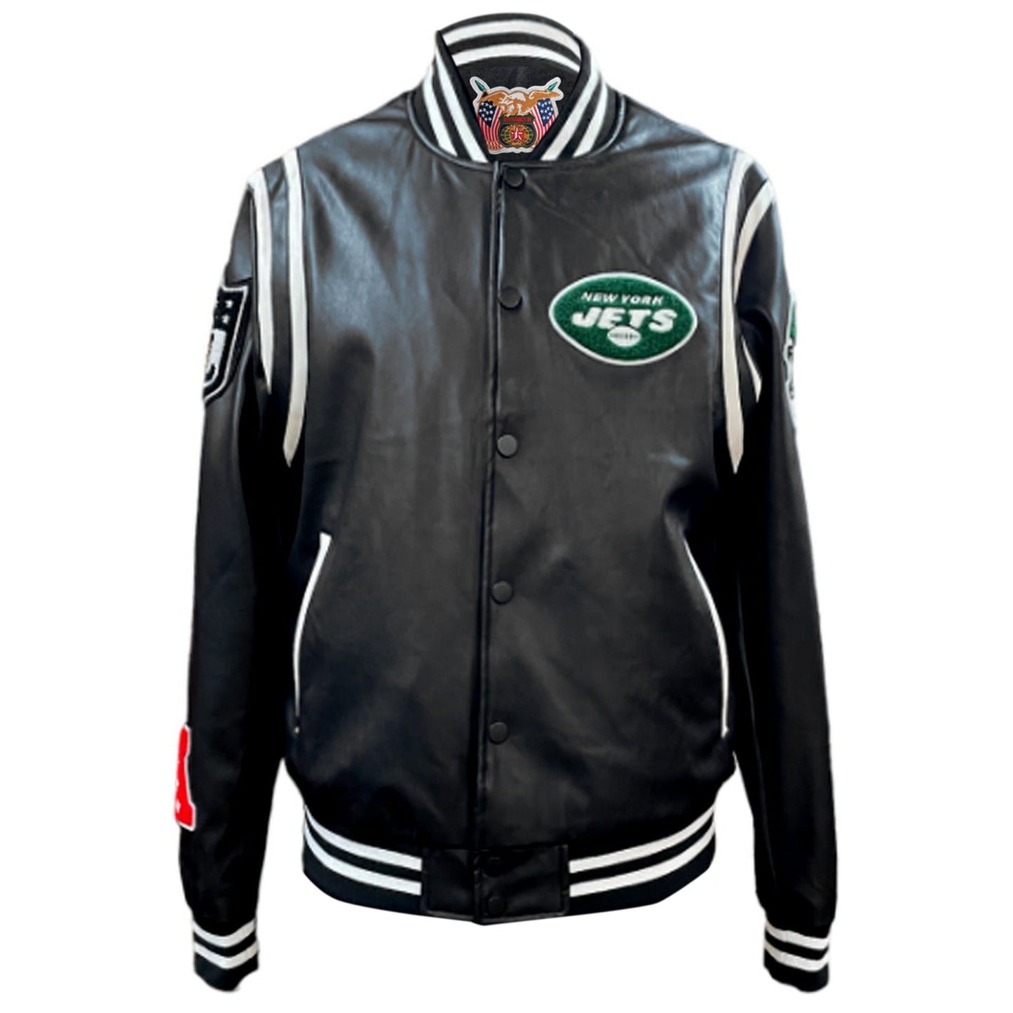 NEW YORK JETS VEGAN LEATHER JACKET Black / White