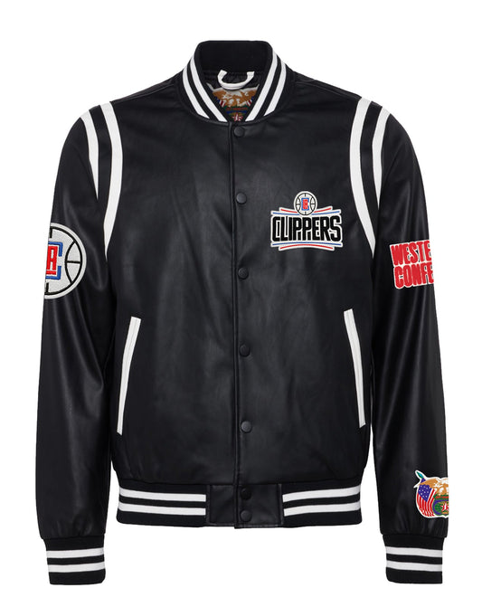 LOS ANGELES CLIPPERS VEGAN LEATHER JACKET Black / White hover image