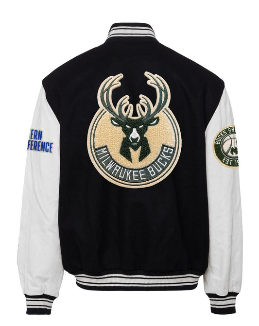 MILWAUKEE BUCKS WOOL & LEATHER VARSITY JACKET Black / White