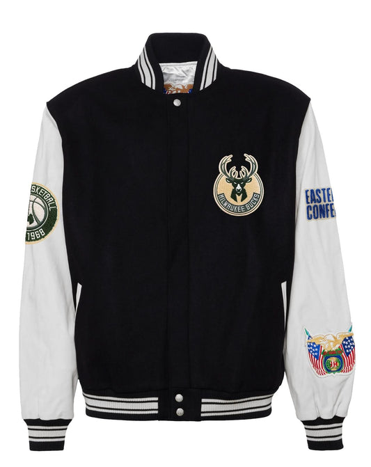 MILWAUKEE BUCKS WOOL & LEATHER VARSITY JACKET Black / White hover image