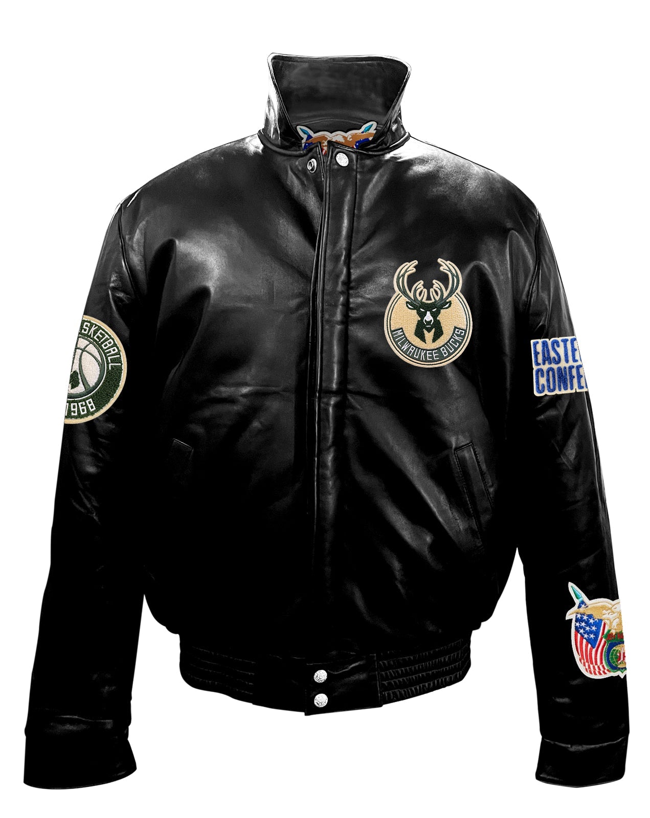 MILWAUKEE BUCKS FULL LEATHER PUFFER JACKET Black