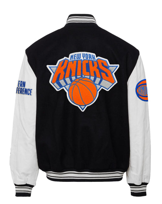 NEW YORK KNICKS WOOL & LEATHER VARSITY JACKET Black / White