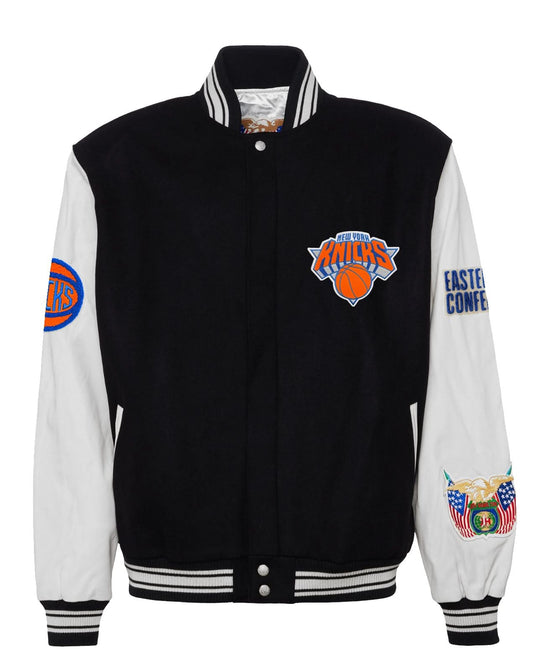 NEW YORK KNICKS WOOL & LEATHER VARSITY JACKET Black / White hover image