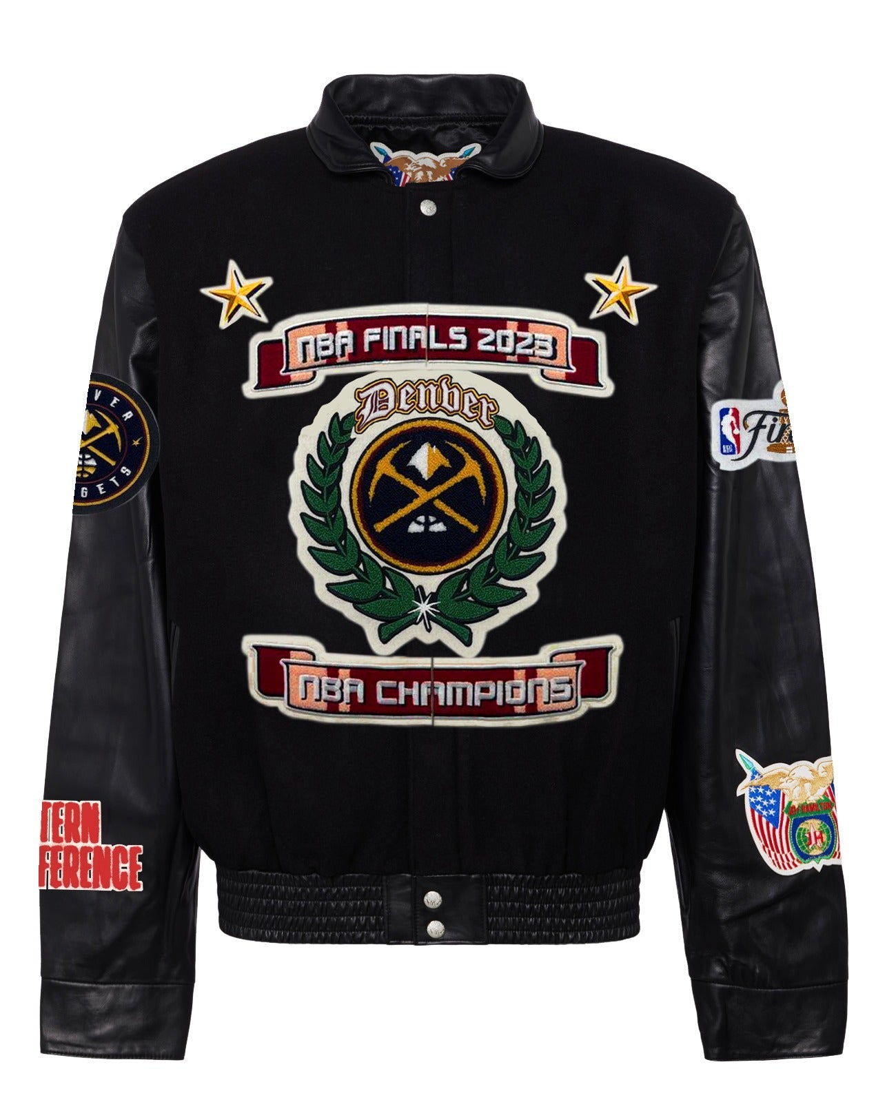 DENVER NUGGETS NBA CHAMPIONSHIP WOOL & LEATHER VARSITY JACKET BLACK/BLACK