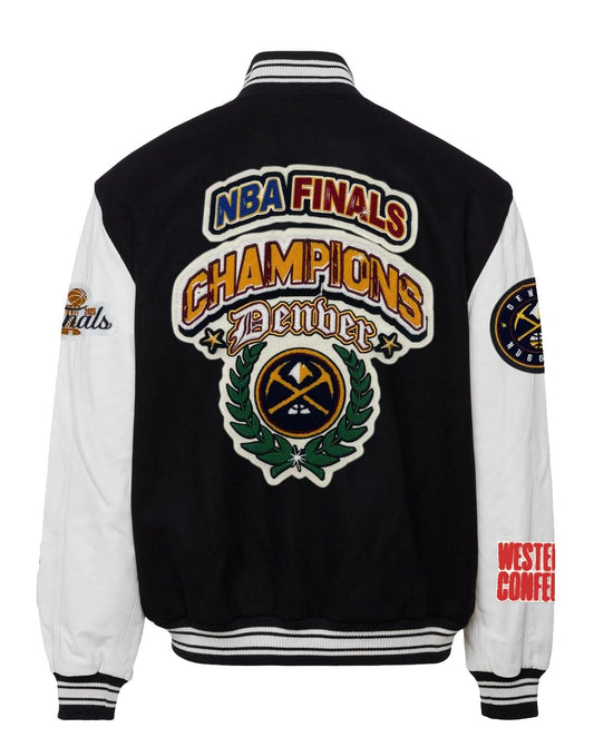 DENVER NUGGETS NBA CHAMPIONSHIP WOOL & LEATHER VARSITY JACKET BLACK/WHITE hover image