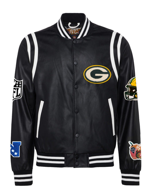 GREEN BAY PACKERS VEGAN LEATHER JACKET Black / White hover image