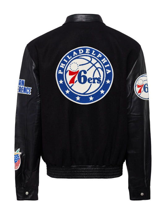 PHILADELPHIA 76ERS WOOL & LEATHER JACKET Black