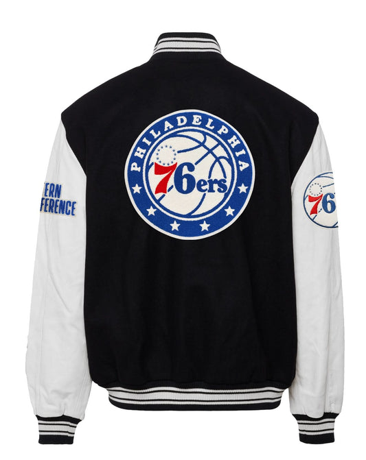 PHILADELPHIA 76ers WOOL & LEATHER VARSITY JACKET Black / White