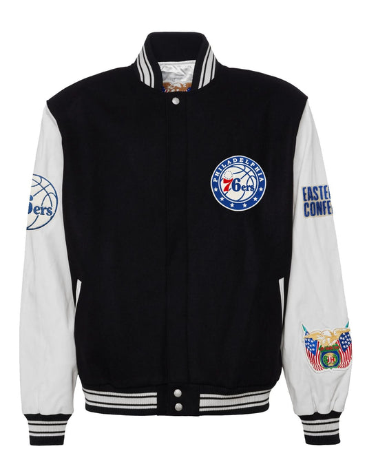 PHILADELPHIA 76ers WOOL & LEATHER VARSITY JACKET Black / White hover image