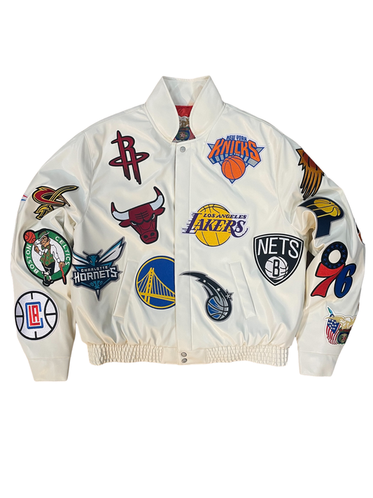 NBA COLLAGE VEGAN LEATHER JACKET Off White