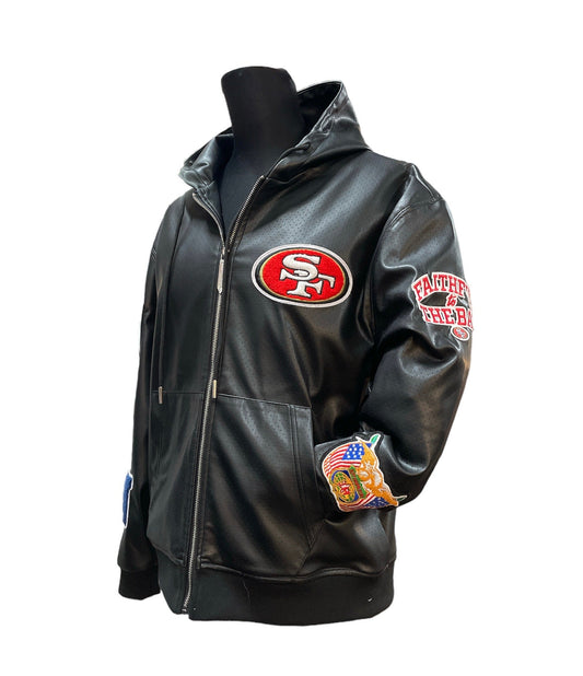 SAN FRANCISCO 49ERS LIGHTWEIGHT VEGAN ZIP-UP HOODED JACKET