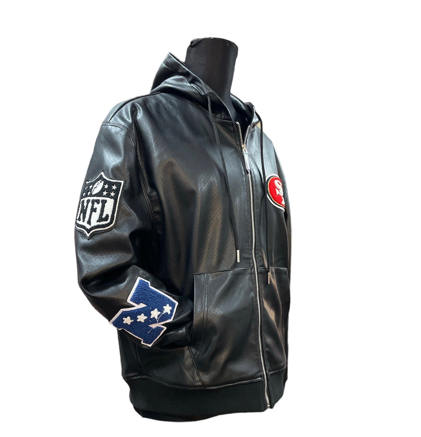 SAN FRANCISCO 49ERS LIGHTWEIGHT VEGAN ZIP-UP HOODED JACKET