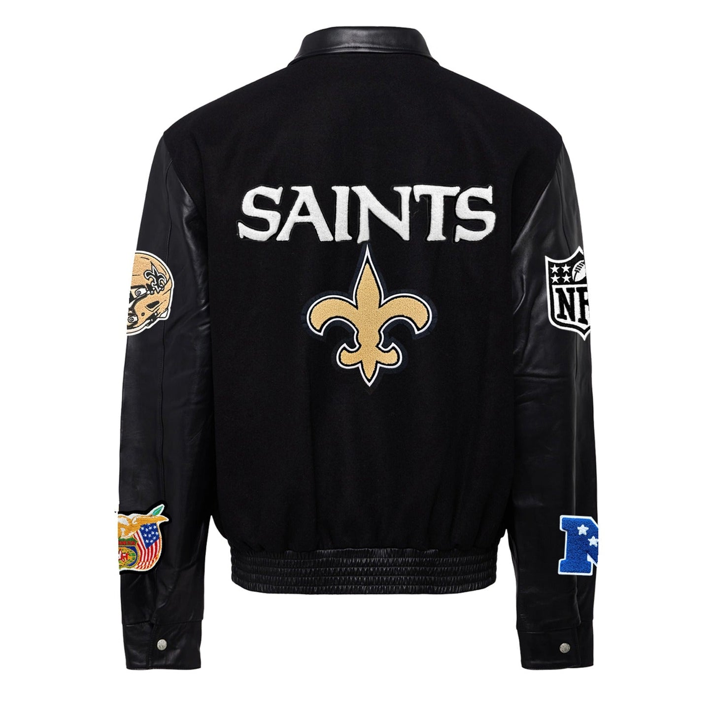 NEW ORLEANS SAINTS WOOL & LEATHER VARSITY JACKET Black/Black