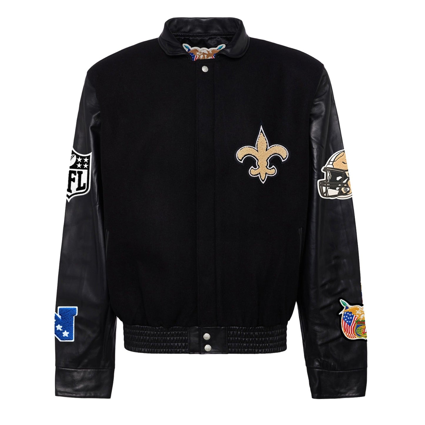 NEW ORLEANS SAINTS WOOL & LEATHER VARSITY JACKET Black/Black