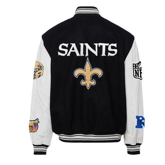 NEW ORLEANS SAINTS WOOL & LEATHER VARSITY JACKET Black/White