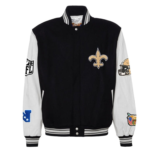 NEW ORLEANS SAINTS WOOL & LEATHER VARSITY JACKET Black/White hover image