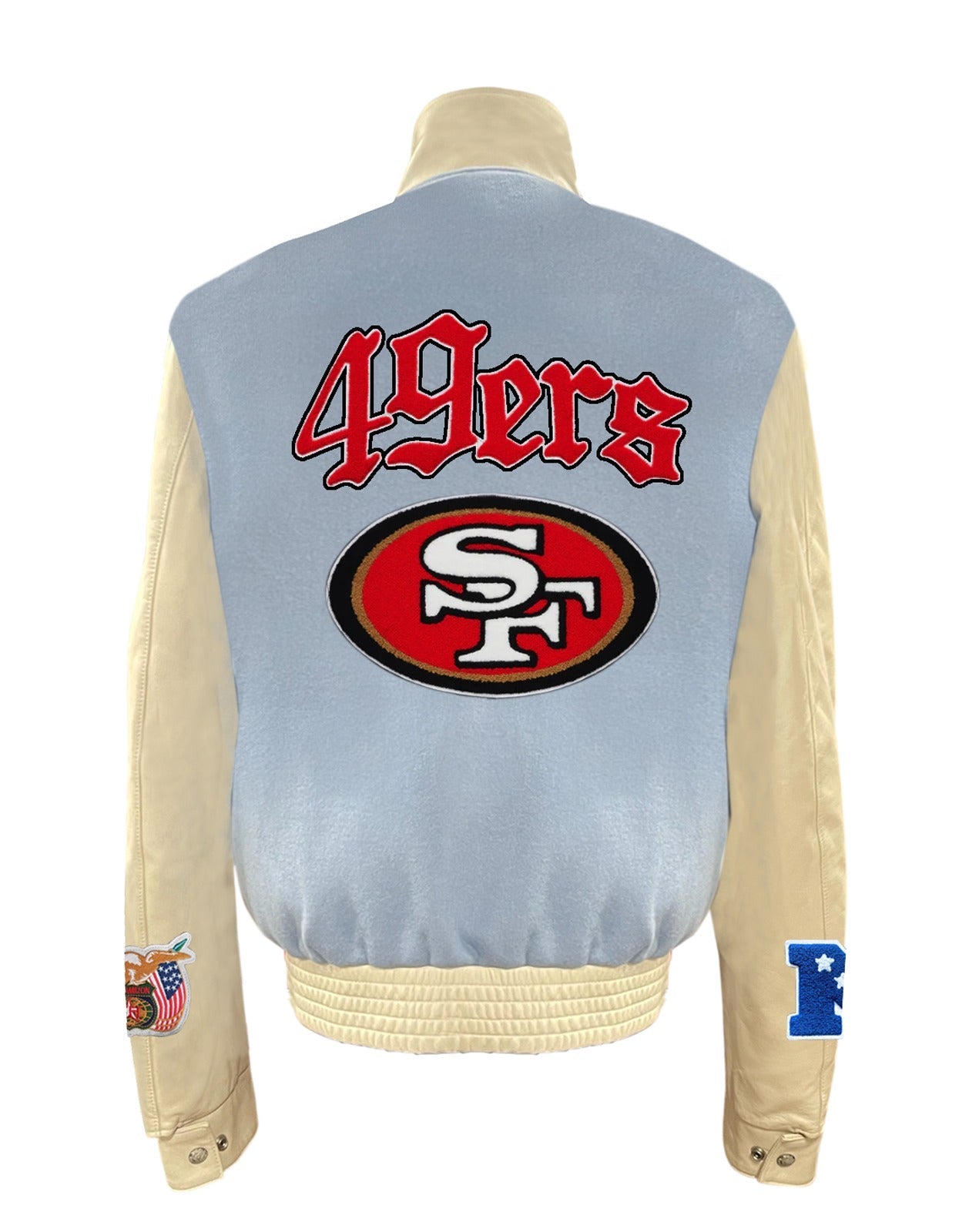 SAN FRANCISCO 49ERS WOOL & LEATHER VARSITY JACKET Baby Blue/Black