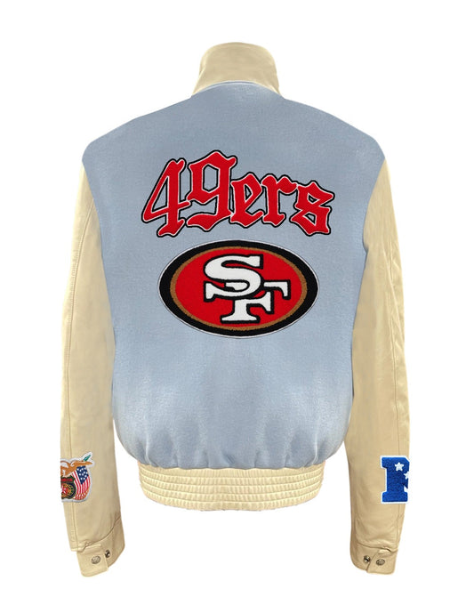 SAN FRANCISCO 49ERS WOOL & LEATHER VARSITY JACKET Baby Blue/Black hover image