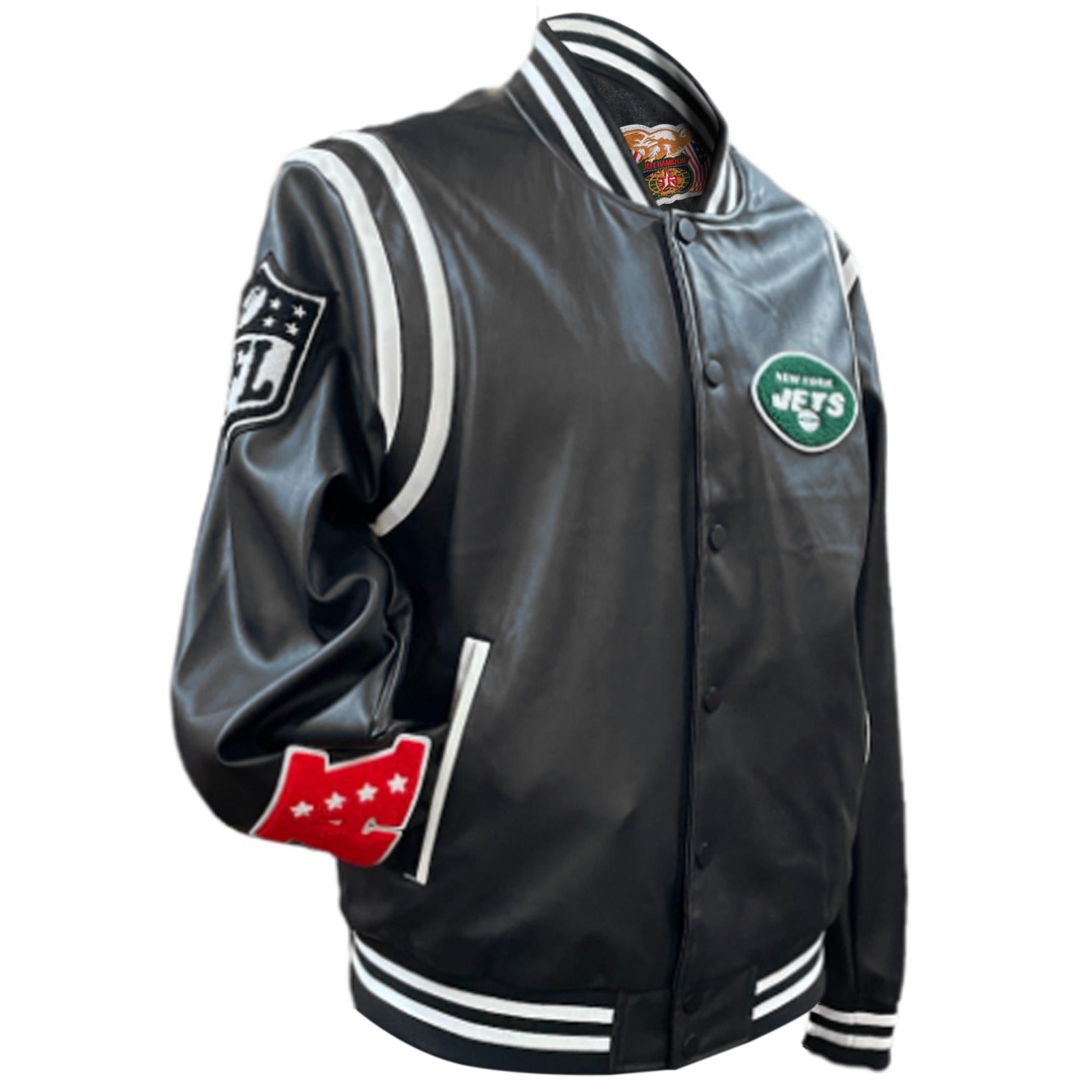 NEW YORK JETS VEGAN LEATHER JACKET Black / White