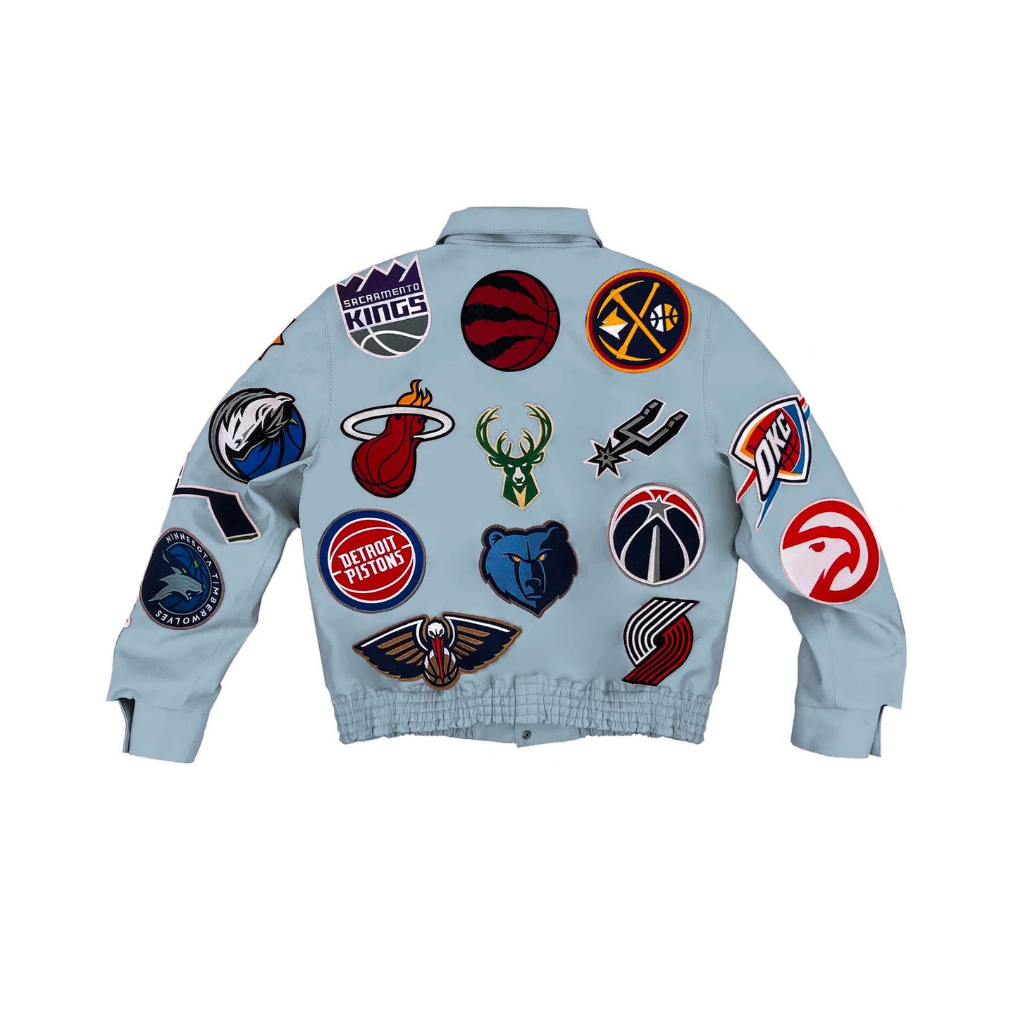 NBA COLLAGE VEGAN LEATHER JACKET Baby Blue