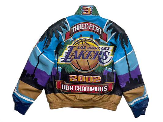 LAKERS 2002 3-PEAT NBA CHAMPIONSHIP GENUINE LEATHER JACKET hover image