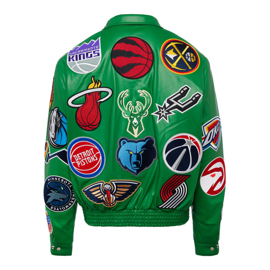 NBA COLLAGE VEGAN LEATHER JACKET Kelly Green hover image