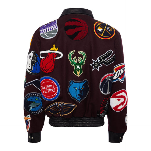 Copy of NBA COLLAGE WOOL & LEATHER JACKET MAROON hover image