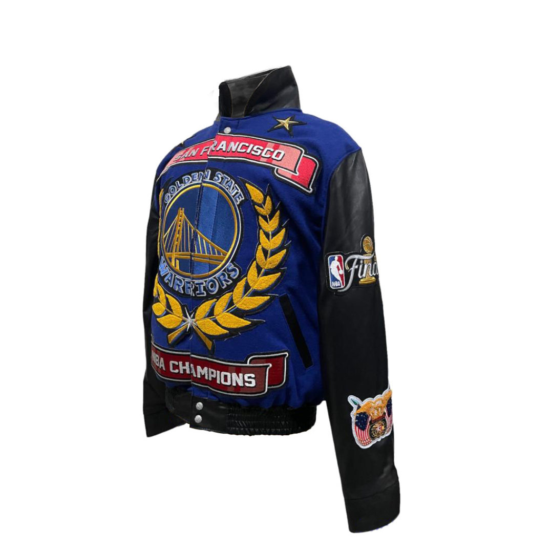 GOLDEN STATE WARRIORS WOOL & LEATHER PLAYOFFS LEATHER JACKET Blue
