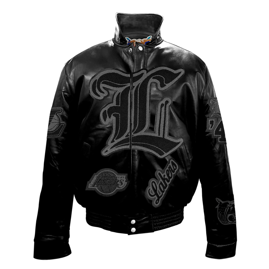 LOS ANGELES LAKERS PUFFER FULL LEATHER JACKET Black