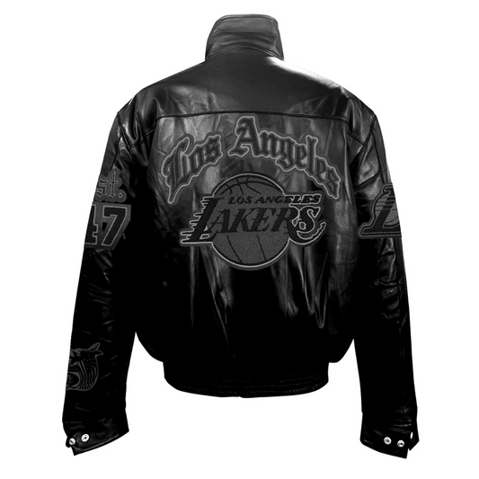 LOS ANGELES LAKERS PUFFER FULL LEATHER JACKET Black hover image