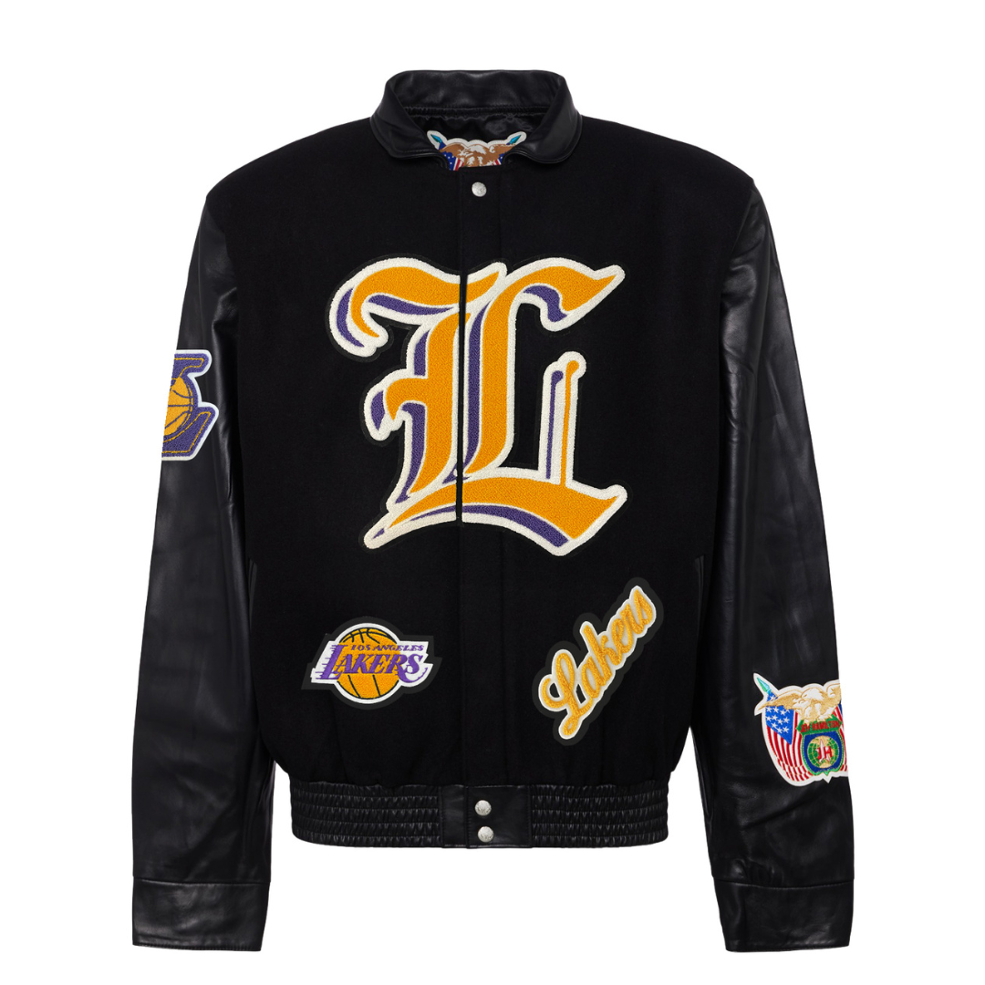 LOS ANGELES LAKERS WOOL & LEATHER Polo-Sweatshirt jacket Black with color
